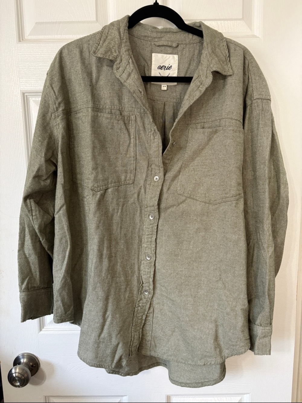 aerie Olive Oversized Utility Button-Up Shirt